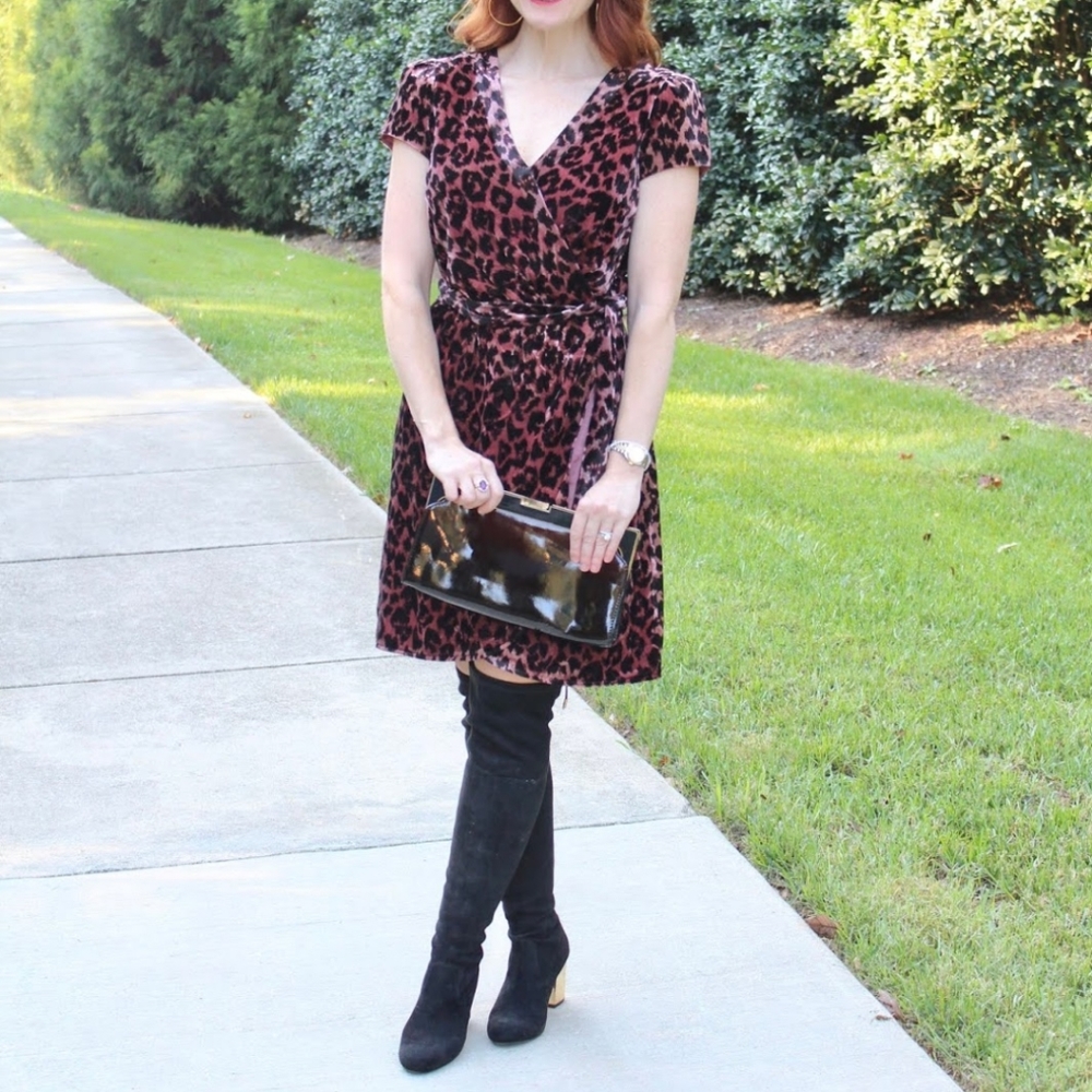 J Crew | Faux Wrap Drapey Velvet Rose Leopard Dres - Picture 6 of 6
